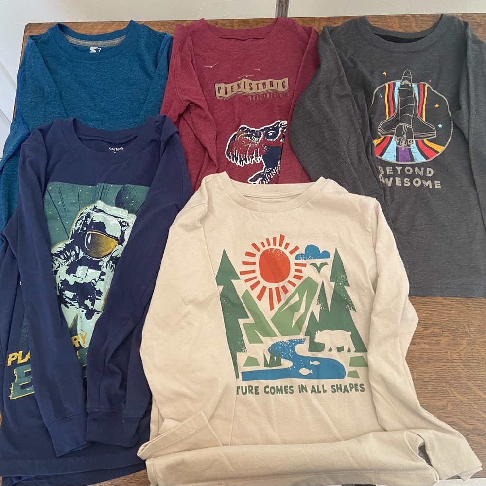 ASSORTED BUNDLE OF 5 LONG SLEEVE BOYS SIZE 8 TOPS DINOSAUR SPACE OUTDOORS
